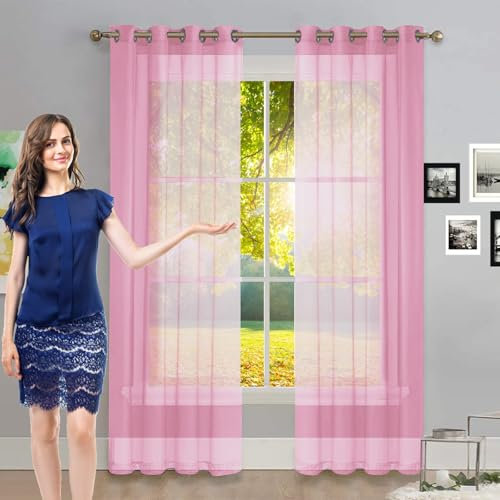 GAIFNAG Vorhänge Wohnzimmer Gardinen 150 x 270 cm Transparent in Leinen-Optik Waschbar in Vielen Bunten Farben Vorhang Blickdicht Gardinen Thermovorhang für Hochzeit Fenster Wohnzimmer, Rosa
