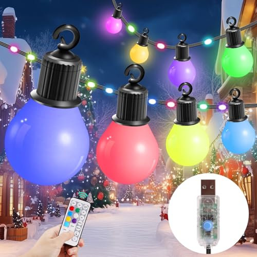 IRISECO LED Lichterkette Außen Bunt, 12.5M Party Lichterkette, IP65 Wasserdichte Lichterkette Bunt Aussen,100LED+ G40 Glühbirnen Strom Deko für Weihnachten, Garten, Party, Patio