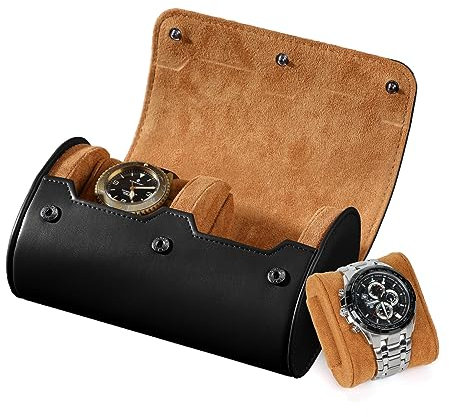 BAIGIO Watch Box 2 Slot Watch Travel Case Leather Watch Roll Watch Box for Men and Women Watch Storage Box Organizer for Small Watches Watch Case Travel Transport Box Watch Bag (Black)