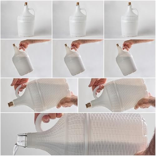 Pack 9 Garrafas Damajuanas Garrafones 5 litros Cristal Forrado Plástico Blanco Alto Gramaje, Corcho Natural Ajuste Perfecto con Recambios Corcho