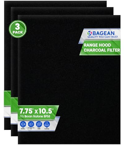 Range Hood Charcoal Filter 7.75” x 10.5” - Fits Broan and Nutone BP58 For 43000 Series Range Hoods - Broan Range Hood Filter Replacement - Carbon Stove Vent Fan Filters Removes Kitchen Odors (3-Pack)