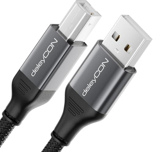 deleyCON 5m USB Druckerkabel (für Drucker, Scanner, MIDI) USB-A auf USB-B Kabel Printer Cable Geflochten + Metallstecker für Epson Brother Canon HP Samsung Notebook PC