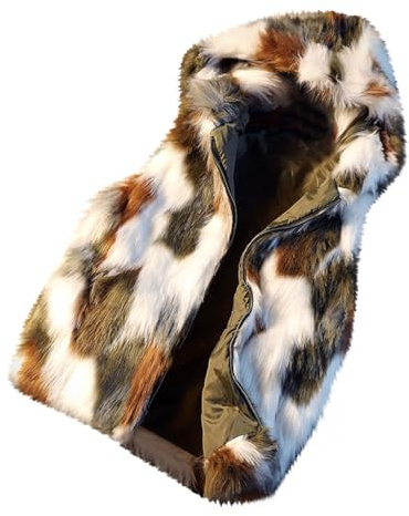 WOXIHUAN Gilet con Cappuccio in Pelliccia Sintetica da Uomo,Vintage Cappotto Giacca Senza Maniche Uomo,Gilet In Pelliccia Sintetica Invernale Da Uomo Verde XXL