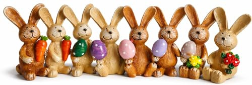 khevga Set di 8 statuette pasquali in poliresina, 4 cm, graziose decorazioni pasquali dipinte a mano per tavola e davanzale
