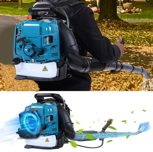 Soplador de hojas a gasolina con mochila, soplador de hojas inalámbrico a gasolina para jardín, potente motor de 4 tiempos refrigerado por aire, soplador de nieve a gasolina con mochila para jardín