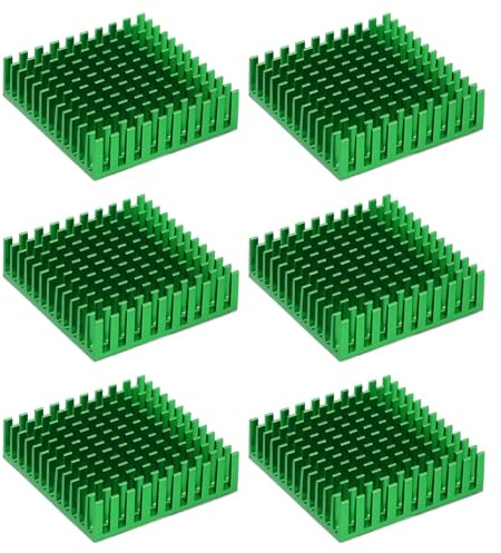 PATIKIL Heatsink 40x40x11mm, 6 Pcs Aluminum Cooler Radiator Heat Sink with Thermal Blue Sticker for Raspberry Pi Chip CPU Power Transistor FET IC Power Amplifier, Green