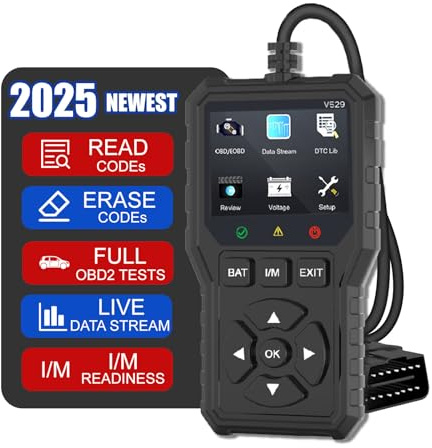V529 OBD2 Valise Diagnostic Auto, Diagnostic Voiture Multimarque avec Fonctions Complètes OBDII, Lecteur Codes Défaillance Moteur 10 Langues, Détection de Tension, pour Voitures 1996 et Ultérieures
