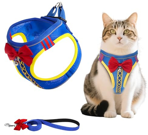 MOTIBACK Blå gentleman slipsväst kattsele med koppel, mjuk sele för katt, bröstsele sele kattset, okrossbar, justerbar kattväst, kattkoppel med sele för katter (S)