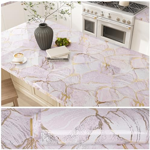 VEELIKE Marmor tapet rosa guld självhäftande tapet marmorutseende högglans 40 cm × 300 cm möbelfolie marmor folie bänkskiva kök bakvägg väggtapet badrum tvättbar bordsfolie avtagbar