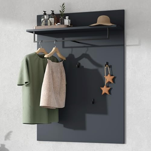 doporro Wandgarderobe, Garderobenpaneel mit 5 Haken, geeignet für Garderobe, Flur und Eingangsbereich, 108 x 78 x 21,6 cm, Gabo-01, Matt Anthrazit