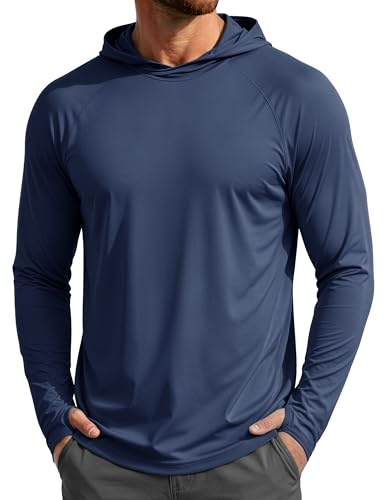 MAGCOMSEN Men's Running Gym Top UPF 50+ Sun Protection Lightweight Hoodies Long Sleeve Quick Dry Breathable Sports T Shirt，Navy,2XL