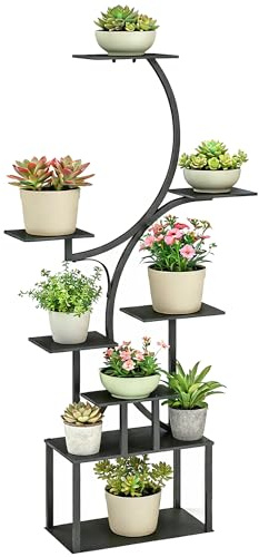 Outsunny Porta Piante a 8 Ripiani a Forma di S Portavasi 74x26x158.5cm Nero