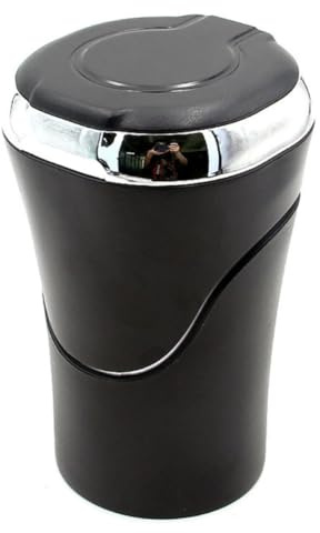 SHINEOFI Cenicero para Coche con Luz Led, Portátil y Resistente, con Tapa Exterior y Soporte para Vasos, Fabricado en Abs y Acero Inoxidable para Oficina y Automóvil