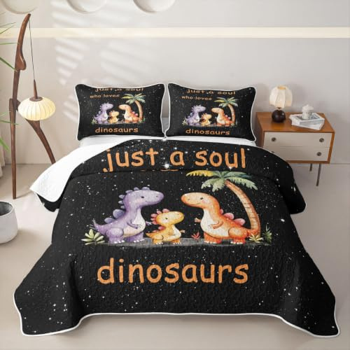 Loussiesd Dinosaurier, quiltat överkast, en storlek, djungel dino, 2 delar, överkast, set för alla årstider, tecknade djur, sängkläder, barn, pojkar, flickor, vuxna, täcke