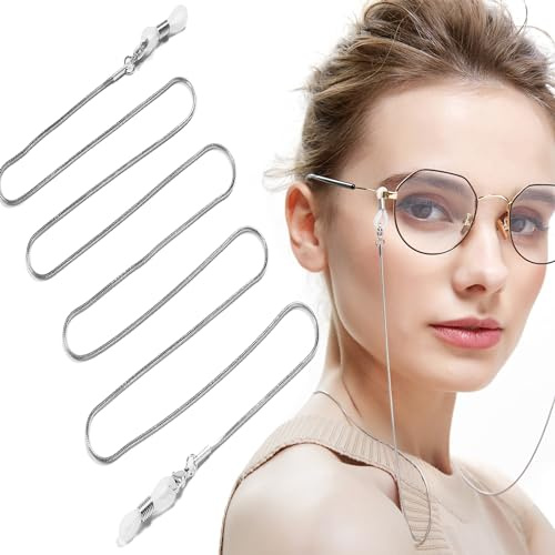MINGZE Chaîne de lunettes, chaîne de support de lunettes en acier inoxydable Cordon de cou, cordons de lunettes universel s'adapte pour les dames ou les hommes la plupart des lunettes, argent, 80cm