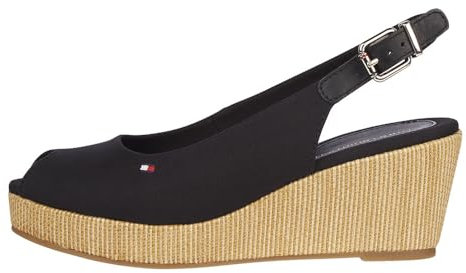 Tommy Hilfiger Damen Wedge Espadrilles Iconic Elba Sling Back Wedge Keilabsatz, Schwarz (Black), 36 EU
