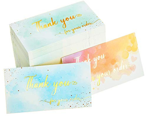 Outus 300 Pieces Thank You for Your Order Cards Business Thank You Cards Small Business Watercolor Support Customer Gold Foil Appreciation for Online or Retail Stores Handmade Goods