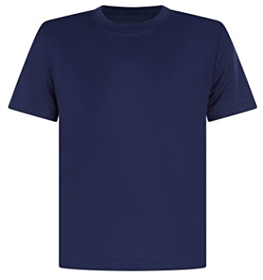Athletic Sportswear Kids T Shirts Football Tops Gym Boys Girls School P.E Sports Fitness Running Top T-Shirt (13-14 Years, Navy)
