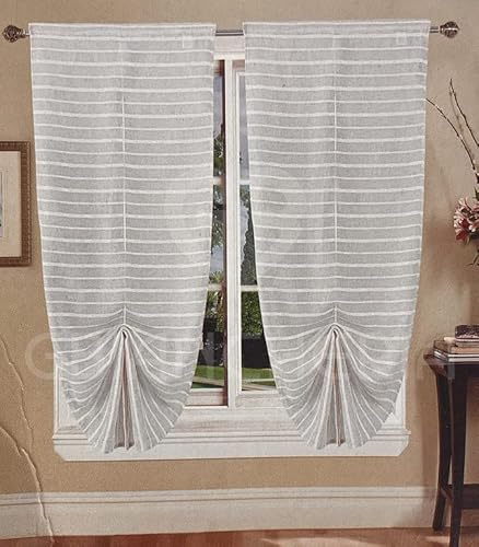 GBiancheria Coppia Tende a Pacchetto Regolabili a Vetro NAUSICA per Finestra 70x150cm e Portafinestra 70x240cm pronte da appendere (Beige, 70x150)