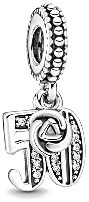 Lkwidi charm 50 års kärlek charm-hänge 925 sterlingsilver berlock pärlhänge för europeiska armband och halsband, Silver