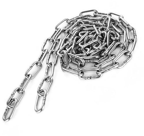 ZOFUN 2M 304 Stainless Steel Chain 5mm Security Chains for Gates, Rust Resistant Heavy Duty Chain Link Fence, Silver Solid Coil Chain, Welded Link Chains for Anti-Theft/Lifting/Pet Dog/Clothes Drying