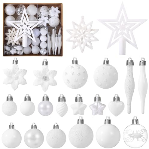 Kesote Weihnachtskugeln Weiß Christbaumkugeln Set 58er Weihnachtsbaumschmuck Weihnachtsdeko für Weihnachten Party