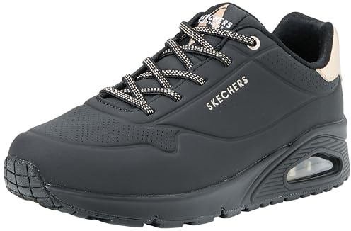 Skechers Women's Uno - Shimmer Away Wedge Slip-On Fashion Sneakers, Black/White, 9.5 Wide