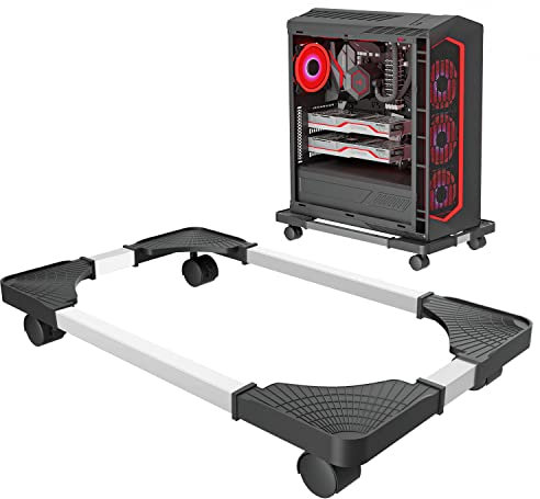 CPU Ständer Für PC, Computer Desktop Ständer, Universal Einstellbare CPU Halterung, Gehäuse Mobil-Ständer mit 4 Abschließbar Rollen CPU-Wagen Unter Schreibtisch - Schwarz