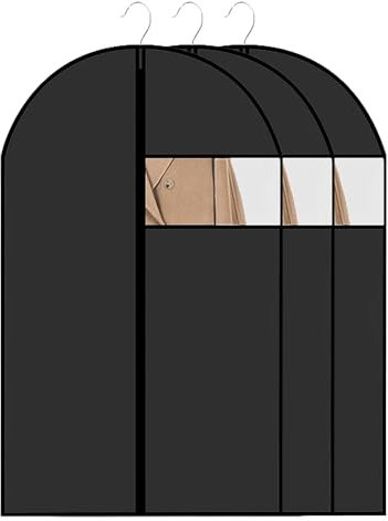 3 Stück Kleidersack, Kleidersack für die Aufbewahrung 60x120 cm Atmungsaktiver Stoff Kleidersacks Anzug mit Klarem Fenster Schwarzer Reißverschluss Kleidersacks, für Kleider Mäntel Hemden Abendkleider