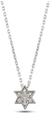 MYSTIC JEWELS By Dalia Anhänger aus 925er Sterlingsilber, Davidstern, rhodiniert, mit Zirkonia, klein, elegant, minimalistisch