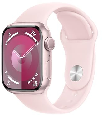Apple Watch Series 9 [GPS 41mm] Pink Aluminum Case with Pink Sport Band M/L (Renewed)