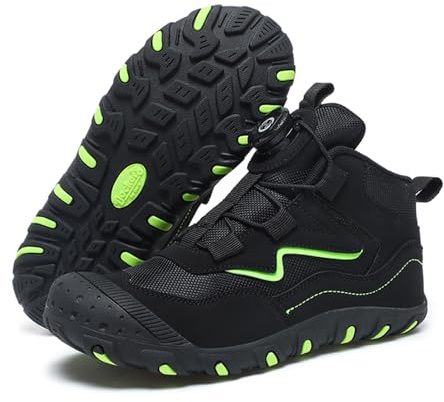 AONEGOLD Kids Trekking Hiking Footwear Boys Girls Non-Slip Walking Shoes Lightweight Waterproof Trainers Running Shoes Outdoor Climbing Barefoot Sneakers (Black,10UK)