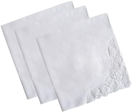 Werownsgso 3 Stück Taschentücher Hochzeit Taschentuch aus Baumwolle 43x43cm Weiß Taschentuch aus Spitze
