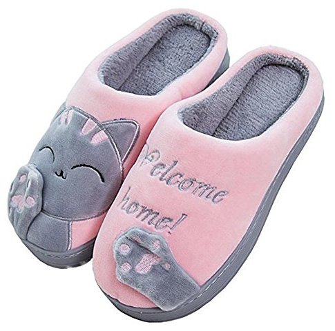 Cliont Zapatillas de Gato Lindo Zapatillas de Invierno de Interior Zapatos Antideslizantes Mujeres y Hombres Rosa,41/42 EU(Tamaño del fabricante 42/43)