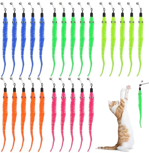 25 ricariche per giocattoli per gatti e vermi di ricambio, con campane, giocattoli interattivi e durevoli, accessori per gatti, canna da pesca, giocattolo per gattini, interattivi, 9,84 × 0,55 × 1,4