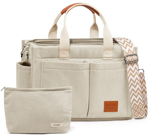 Captain Blues Cord Tasche Damen, Große Handtasche Shopper Tasche, Tasche Arbeit Damen, Umhängetasche mit Reißverschluss, Cord Tote Bag für Uni & Alltag (Beige)