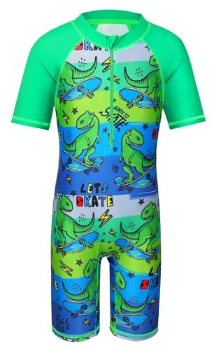 HUAANIUE Garçons Enfants Maillot de Bain 1 Pièce Anti-UV UPF 50+ Enfants Garçons Costume de Bain zippé à Manches Courtes 2-12 Ans