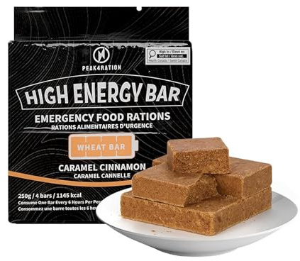 PEAK4RATION High Energy Bar | Long Shelf-Life Compressed Biscuits – Caramel Cinnamon | 250g Single Bag | Outdoor & Emergency Ration Snack Bar | Hardtack Compact Survival Ration Food for Preparedness