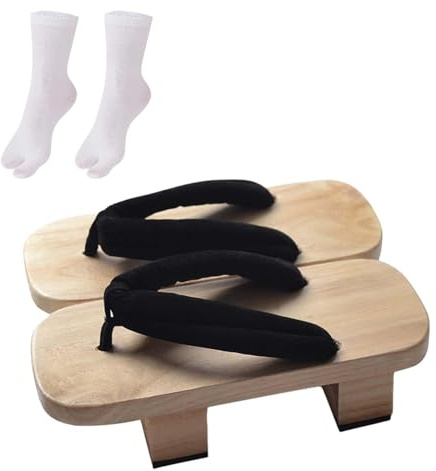 Sandales Geta Japonaises en Bois pour Hommes avec Chaussettes Tabi, Chaussures Traditionnelles Intérieur Extérieur Cosplay Blanc Taille 42