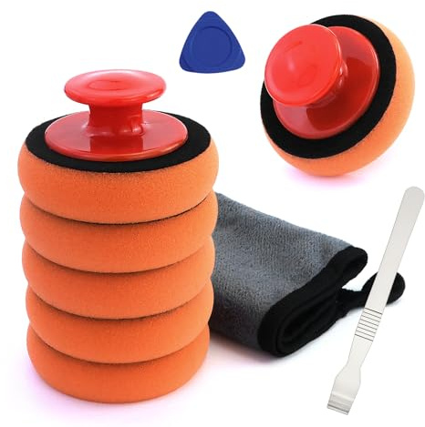 Lot de 11 éponges de polissage orange pour voiture - Avec poignée antidérapante - Éponge de polissage faite à la main - Pour voiture, moto