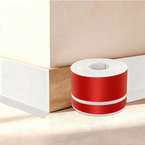 Battiscopa in PVC 10M - 50 mm x 20 mm Battiscopa Adesivo Bianco per Muro, Finitura Flessibile, Profilo Angolare per Cucina, Bagno, Parete, Pavimento