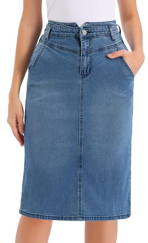 Allegra K Jupe en Jean Femme Midi Taille Haute Fendue au Dos | Style Décontracté et Extensible