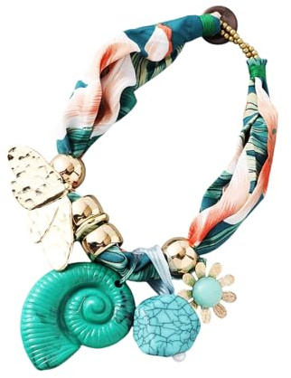 Uqezagpa Collana con sciarpa floreale con design regolabile, gioielli in morbido tessuto misto per donne che coprono il collo, accessorio da viaggio collana pieghevole sciarpa, Misura unica, come