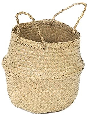 Panier Belly Compactor en Jonc de Mer - Forme Ronde, Medium (27x27x26 cm), Tressé à la Main, Couleur Naturelle