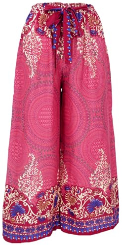 GURU SHOP Palazzohose, Schlaghose, Boho Sommerhose, Hippie Goa Hose - Himbeerrot, Damen