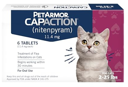 PetArmor CAPACTION (nitenpyram) Oral Flea Treatment for Cats, Cat Flea Treatment Pill, Fast Acting Tablets Start Killing in 30 Minutes, 2-25 lbs, 6 Doses