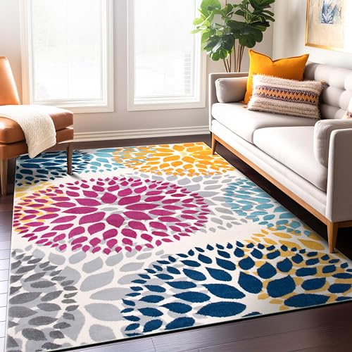 Rugshop Modern Floral Circles Design for Living Room,Bedroom,Home Office,Kitchen Non Shedding Area Rug 10' x 14' Multi