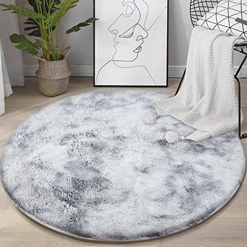 YORKING Round Fluffy Rug 80x80cm Multicolor Soft Area Rugs Faux Fur Floor Carpet Shaggy Small Round Rug for Living Room Bedroom Chair Sofa Home Decor Floor Pads (Light Grey)