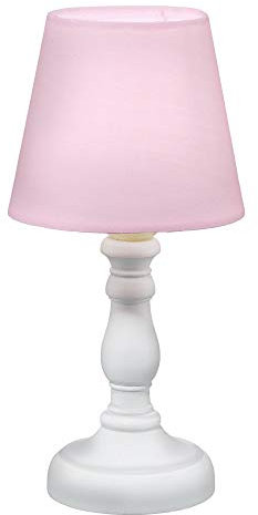 Cepewa LED Tischleuchte mit weißem Lampenfuß und rosa Stoff-Lampenschirm im Nostalgiedesign H 25 cm mit Batteriebetrieb (1 x Tischleuchte rosa)