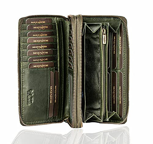 MATADOR Geldbörse Damen Grün #Madrid mit edler Geschenk Box, Eleganter Geldbeutel Leder mit RFID Wallet, Luxus Damen Geschenk mit Viele Kartenfächer